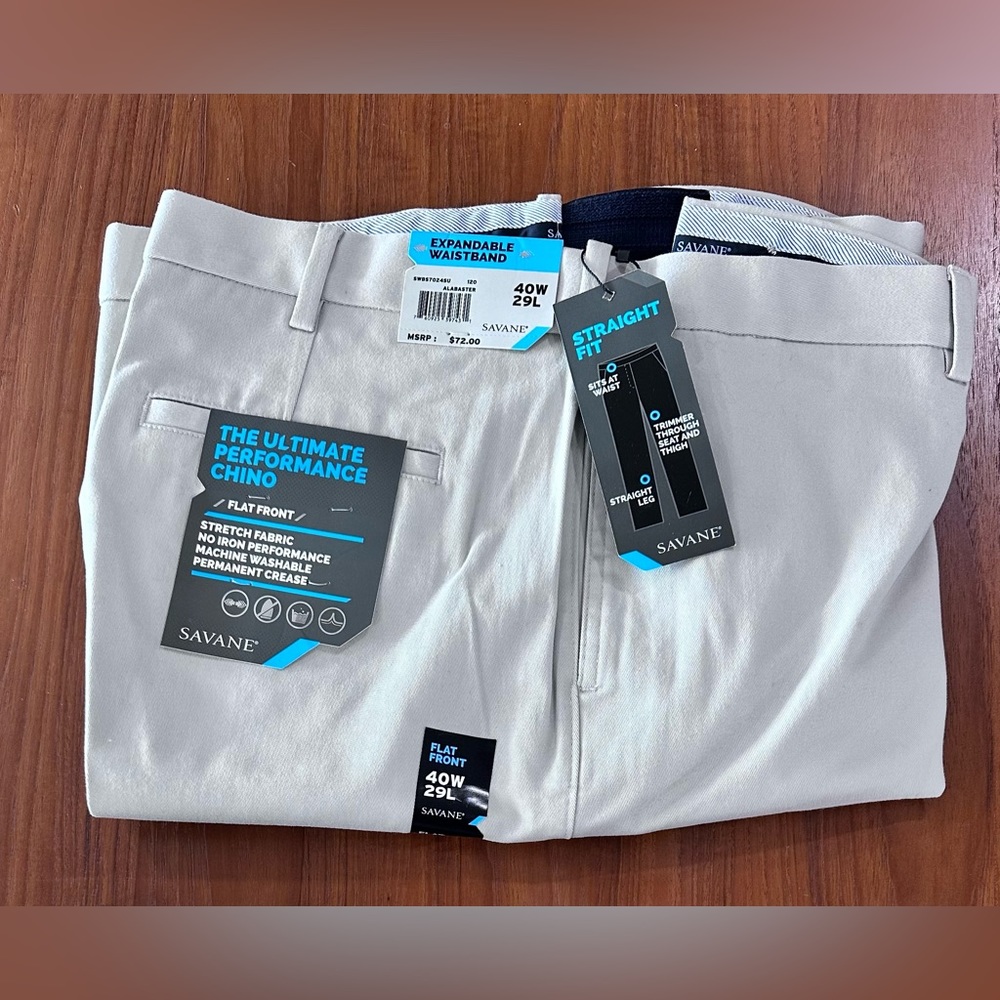 NWT Men’s Savane flat front chino pants waist 40” x 29” inseam
